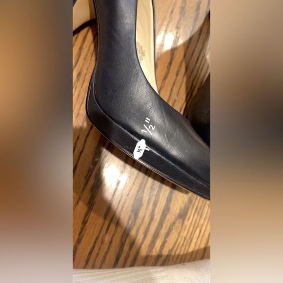 Nine West Rocha black leather almond toe slip on platform heels size 7.5 pumps - Picture 2 of 16